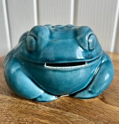 Buy Vintage Old Pottery Turquoise Blue Fat Toad Frog Money Box Piggy Bank - 5” X 4” • 15£