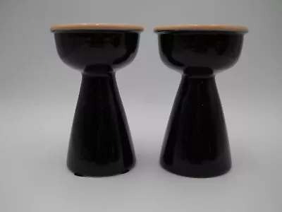 Buy Italian Pottery Bitossi  / Black Peach Candlestick Holders Vase Pair As Is • 37.07£