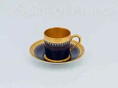 Buy Antique Cobalt Gold Limoges Porcelain Coffee Cup Saucer Signed Andre Prevot • 92.26£