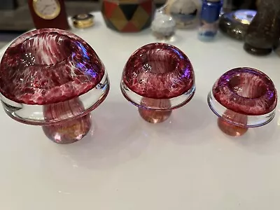 Buy 3 X Vintage Wedgwood Crystal Glass Paperweight Mushrooms Cranberry Speckled • 95£