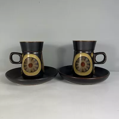 Buy Denby Pottery Stoneware Arabesque Coffee Cups & Saucers X 2 - 1960s Vintage • 14.99£