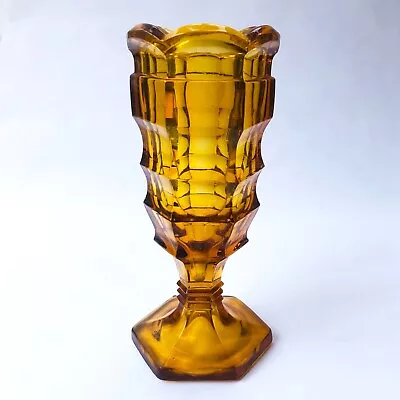 Buy Vintage Davidson Jacobean Amber Glass Pedestal Vase Art Deco 1930s • 15£