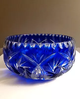 Buy Czech Bohemian Cobalt Blue Cut To Clear Lead Crystal Glass Bowl • 326.18£