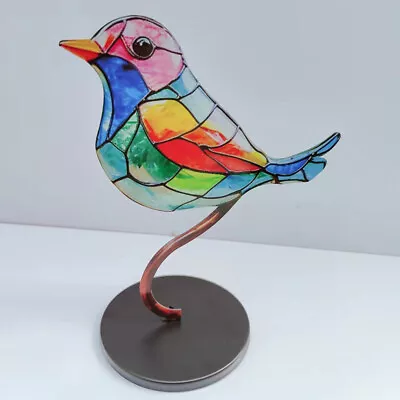 Buy 1x Stained Glass Birds On Branch Desktop Ornaments Double Sided Multicolor Style • 10.06£