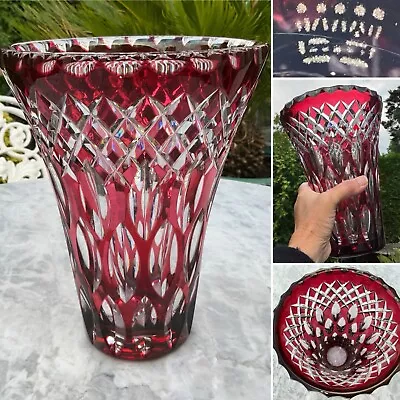 Buy 👀english Royal Doulton Ruby Cut To Clear Stourbridge Glass Vase 9” 2.5kg 🎁 • 175£