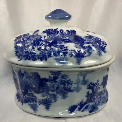 Buy Antique Victoria Ware Ironstone Flow Blue Transferware Covered Dish • 139.79£