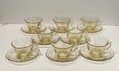Buy 8 Sets Of Antique 1930's Cambridge Glass 3400 Yellow Cups And Saucers Lot 3500 • 88.53£