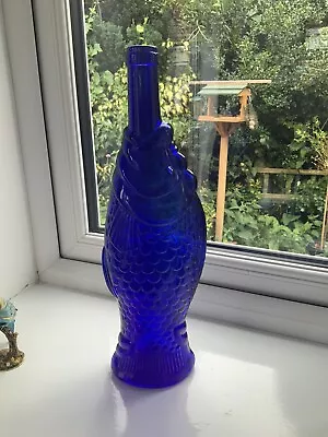 Buy Vintage Cobalt Blue Glass Fish Poisson Bottle 35cm Carafe  • 15£