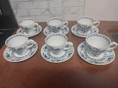 Buy Set Of 6 J & G MEAKIN Blue Nordic Cups & Saucers -  English Ironstone • 29.82£