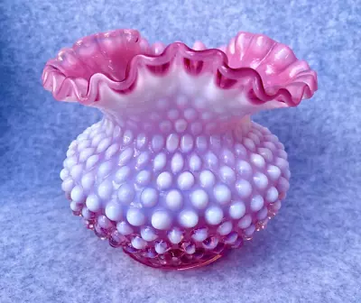 Buy Fenton Glass Rose Bowl Cranberry Opalescent Hobnail 5 Inch • 27.96£