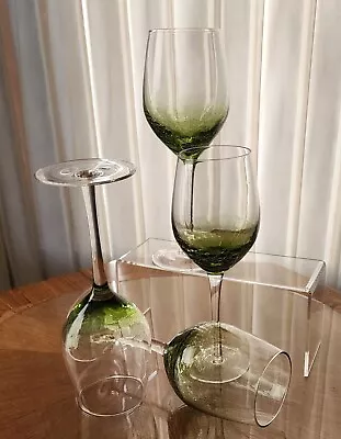 Buy 4 New Pier 1 Imports 9  Olive Green Crackle Balloon Red Wine Glass Stem Goblet • 37.27£