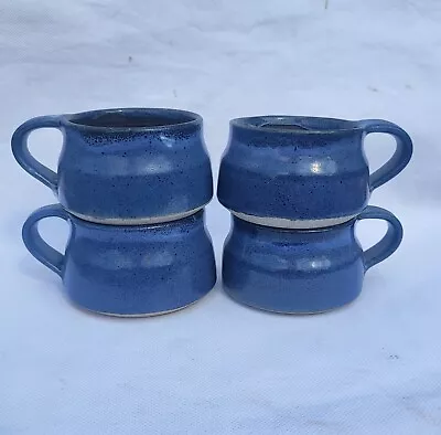 Buy Set Of Four Vintage Mugs / Cups ~ Cobalt Blue ~ Hand Thrown ~ Studio Pottery  • 18£