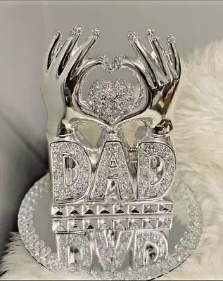 Buy DAD Heart Hand Silver Crushed Diamond Crystal Home Decor Fathers Day Gift Men UK • 18.90£