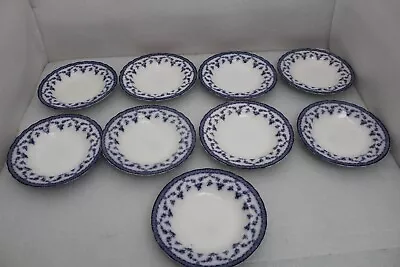 Buy 9X Antique Staffordshire Furnivals Dark Flow Blue Large Soup /Dinner Bowls, 1901 • 119.95£