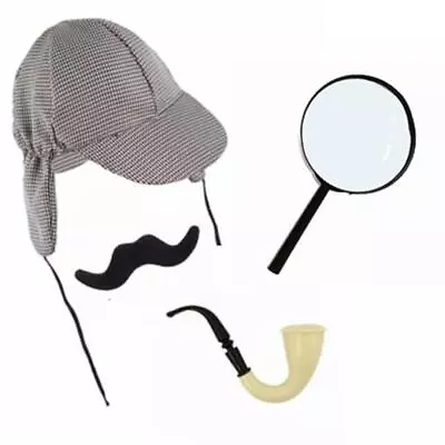 Buy Sherlock Detective Deerstalker Magnifying Glass Moustache 1930s Pipe Fancy Dress • 3.39£
