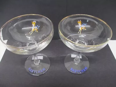 Buy  Pair BABYCHAM  GLASSES - Champagne Bowl -  PRANCING BAMBI  Logo (no.2.) • 7£