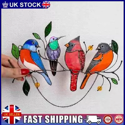 Buy Color Birds On A Wire Stained Glass Window Hanging Panel (2) • 6.20£