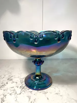 Buy Vintage Carnival Glass Blue Iridescent Compote Serving Console Bowl Indiana Glas • 23.29£