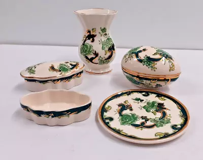 Buy Masons Chartreuse Trinket Tray Vase 2 Trinket Boxes 5 Items Set Vintage • 39.98£