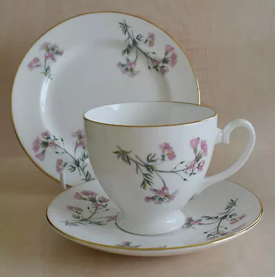 Buy Royal Grafton England Cup Saucer Plate Trio White Small Pink Flower Stems  • 8£