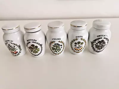 Buy 5 Franklin Mint Porcelain Jars, Herb Theme, 9,5 Cm • 10£