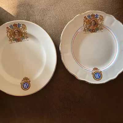 Buy 2x Coronation Queen Elizabeth Plates Side 1953 Royalty Memorabilia (my Ref S2) • 9.95£