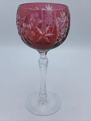 Buy 1 One Bohemian Crystal Cut To Clear Red Ruby Color Wine Goblets Stem Glasses • 46.59£