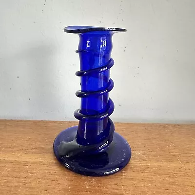 Buy Cobalt Blue Glass Candlestick Twisted Stem Vintage 5” Tall Candle Holder • 12£