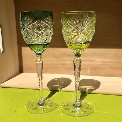 Buy Vintage Lead Crystal Cut To Clear Coloured Römer Wine Glasses Set Of 2 • 45£