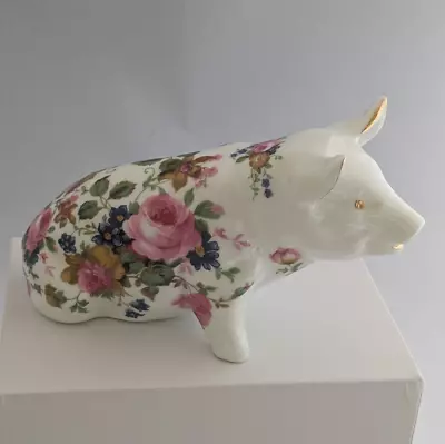 Buy Crown Fine Bone China Floral Pig Ornament. Vintage, Collectable. Made In England • 8£
