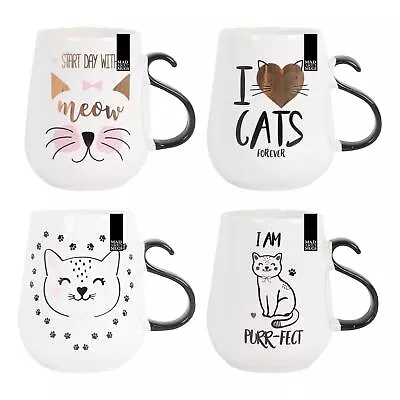 Buy Set Of 4 Cat Design Mugs New Bone China Coffee Tea Cups Meow Paws Purrfect 350ml • 16.99£