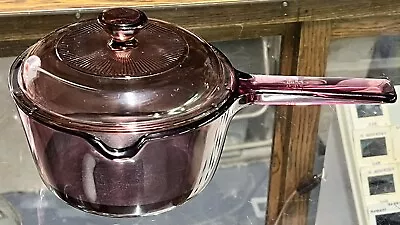 Buy Vintage Corning Ware Visions Cranberry Glass Saucepan Pan W/ Lid Pyrex USA • 22.99£