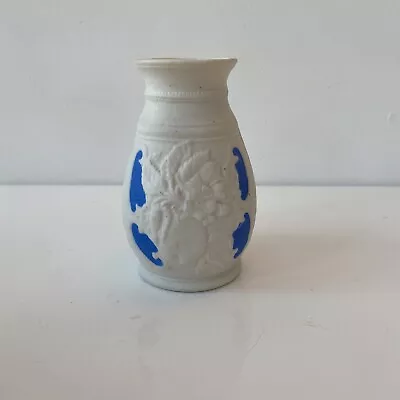 Buy Blue And White Parian Ware Vase, Moulded Vintage, Ceramic, 13.5cm Tall • 15£