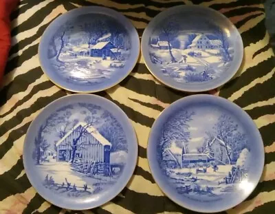 Buy Currier & Ives Plates Collector Blue And White The Homestead In Winter Set Of 4 • 26.08£