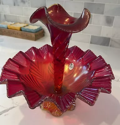 Buy Fenton Ruby Amberina Stretch Glass Single Horn Epergne 6501 RL 2004 Nancy Fenton • 163.08£