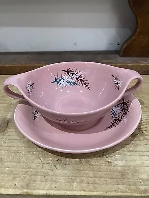 Buy Mid Century Pink Soup Bowls & Saucers Old Foley Oregon Pine 1950/60s • 14.99£