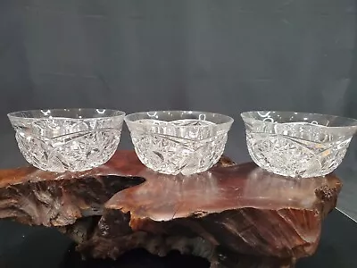 Buy Set Of 3 Antique American Brilliant Cut Period Glass Dessert Bowls, Ca. 1920 • 181.73£