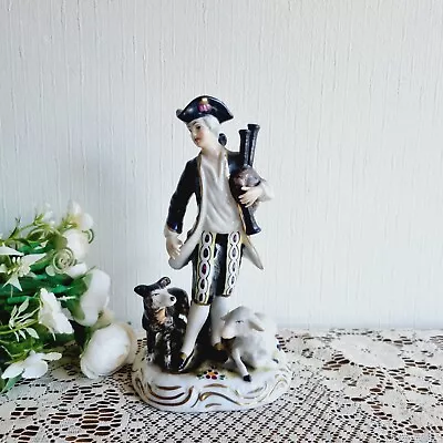 Buy VINTAGE DRESDEN CHINA GENTLEMAN WITH BAGPIPES SHEEP AND DOG HEIGHT 18 Cm • 34.99£