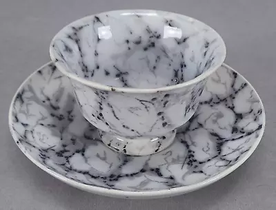 Buy Thomas Furnival Marble Pattern Black Ironstone Tea Bowl & Saucer C. 1840s • 139.79£