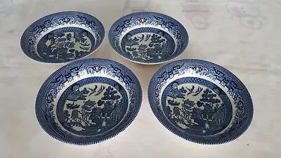 Buy Vintage Retro Churchill Pottery Set Of 4  Blue Willow Pattern Bowls 15cm Diamete • 13.99£
