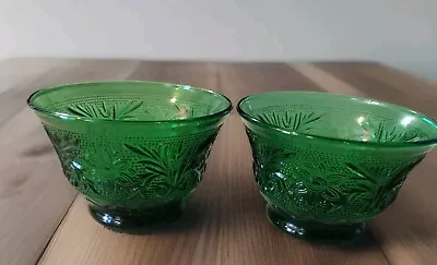 Buy Vintage Anchor Hocking Dark Green & Daisy Custard Cups Small Fruit Bowls X2 • 15.84£