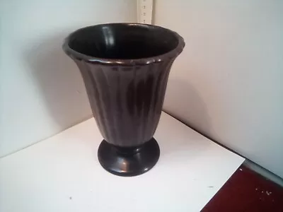 Buy Dartmouth Pottery Devon Vintage Black  Footed  Fluted Vase  15 Cm • 12£