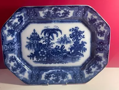 Buy Victorian Real Ironstone China Large Blue Flow Kyber Platter, Antique • 85£