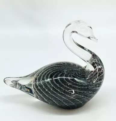 Buy Art Glass Swan Signed Marcolin Sweden Clear  And Black • 35.40£