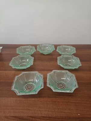 Buy Seven Art Deco Green Glass Fruit Bowls  • 20£