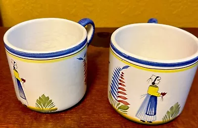 Buy Keraluc Quimper France 2 Mugs Traditional Woman Hand Painted Pottery • 27.96£