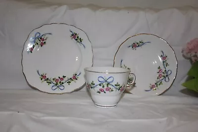 Buy 111396d Pretty Vintage Tea Trio Colclough Ribbons & Bows Pattern White Pink Blue • 12£