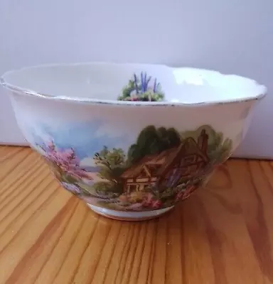 Buy Vintage Royal Vale Country Cottage Scene White Sugar Bowl Bone China Cottagecore • 14£