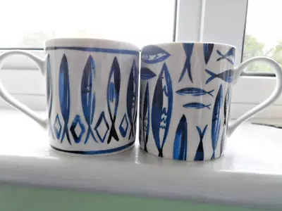 Buy Marks And Spencer Fine China Pair Of Mugs Blue Fish Design • 12.95£