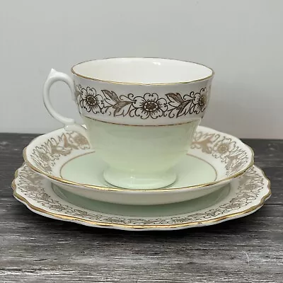 Buy Colclough Gold & Green Bone China Tea Cup Saucer Plate Trio Floral Chintz Vtg • 17.99£